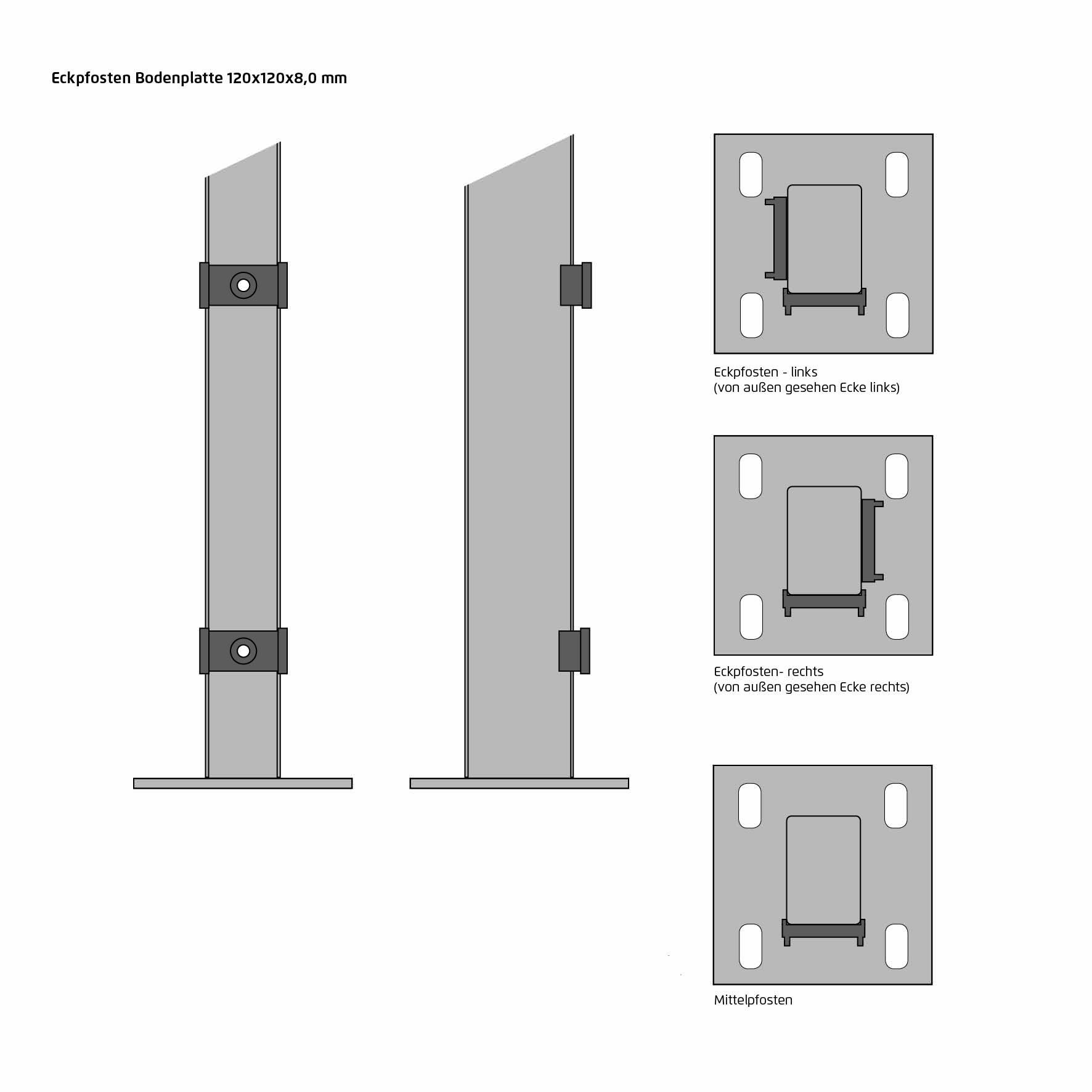 Höhe 0630 mm anthrazit, Zaunpfosten Typ HS Eck BoPla