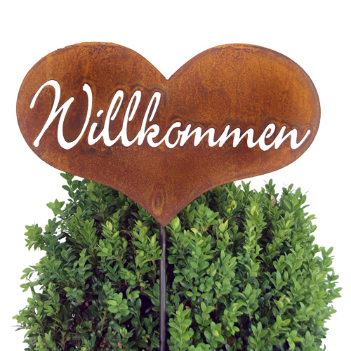 Rost Schild Herz Willkommen mit Stab