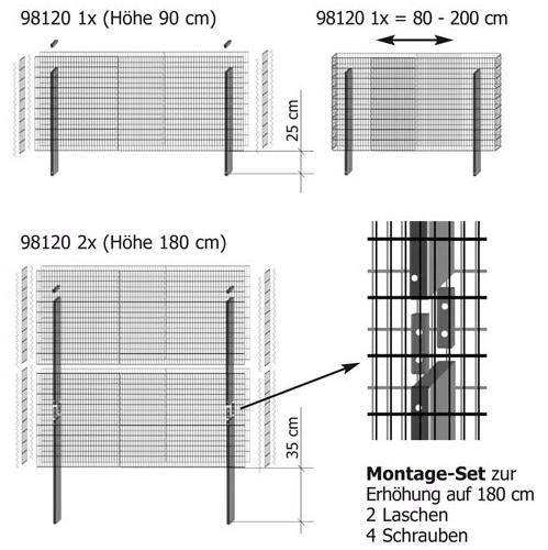 Steinzaun 2000 x 900 x 120 mm Grund- und Erweiterungsset
