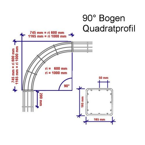 Ranko® Ranksäule Quadrat, Rundbogen 90°, 1000 mm, beschichtet