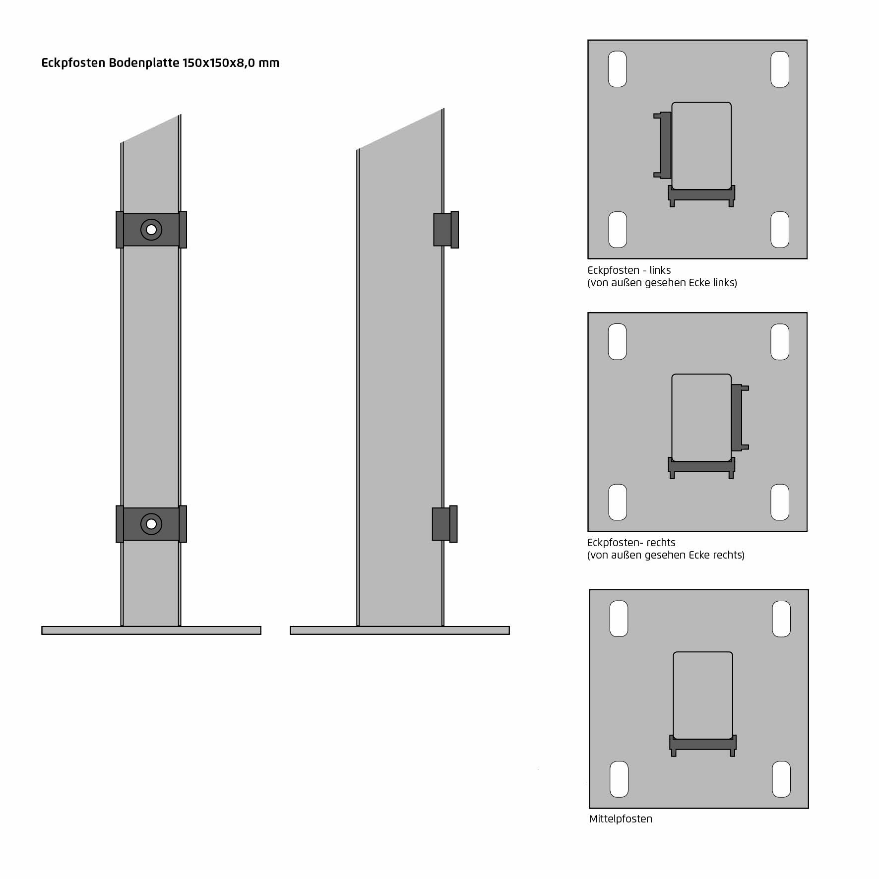 Höhe 1430 mm grün, Zaunpfosten Typ HS Eck BoPla